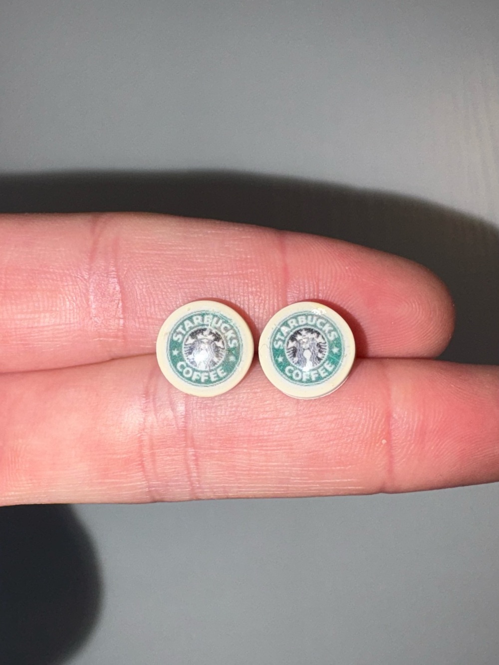 Handmade Starbucks Logo Round Stud Earrings in Green and White